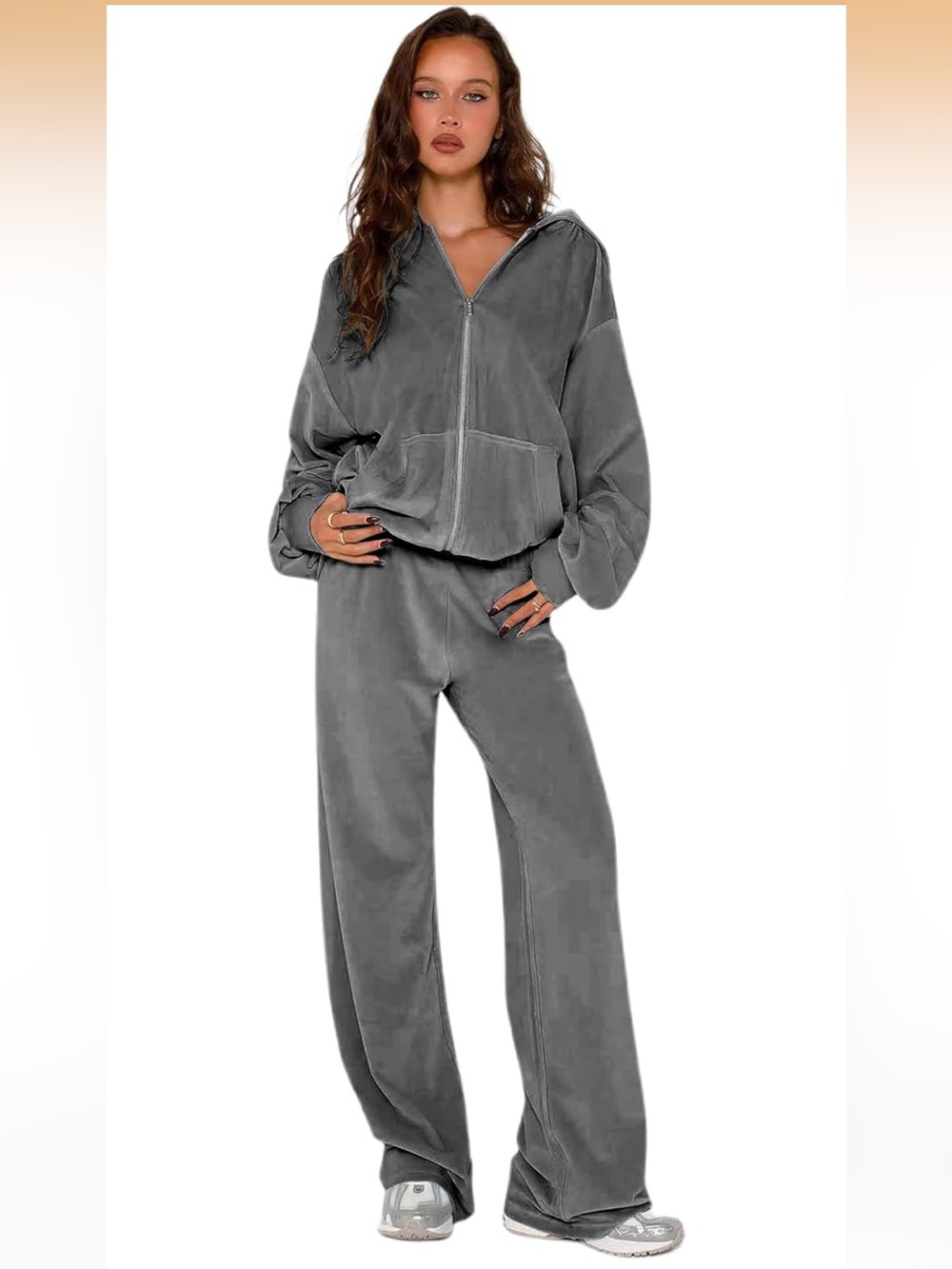 Grey Velour 2 Piece Tracksuit